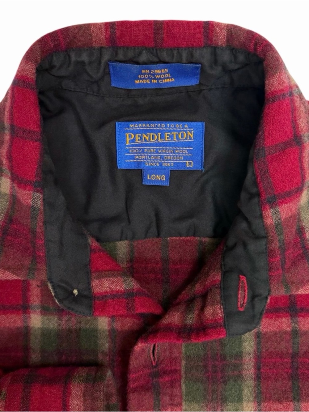 Vintage Pendleton Board Shirt Men Large Long Red Green Plaid Wool Collar Flannel - Picture 6 of 9